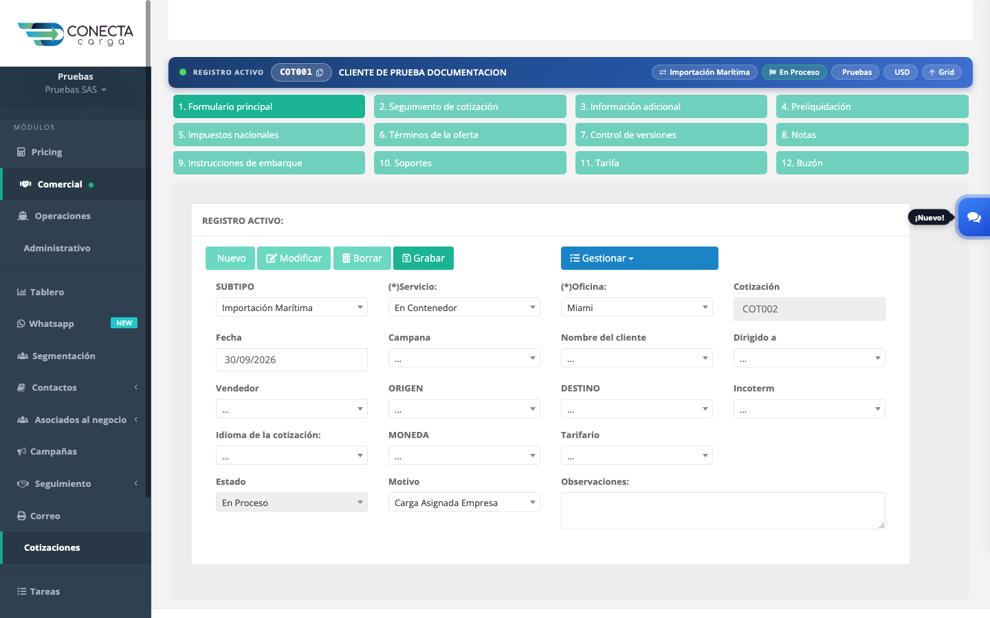 Definir subtipo, servicio y oficina