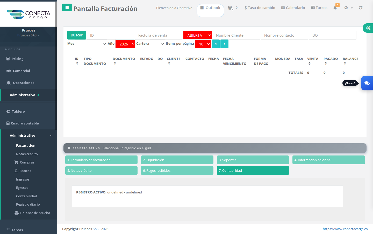Pestaña Contabilidad