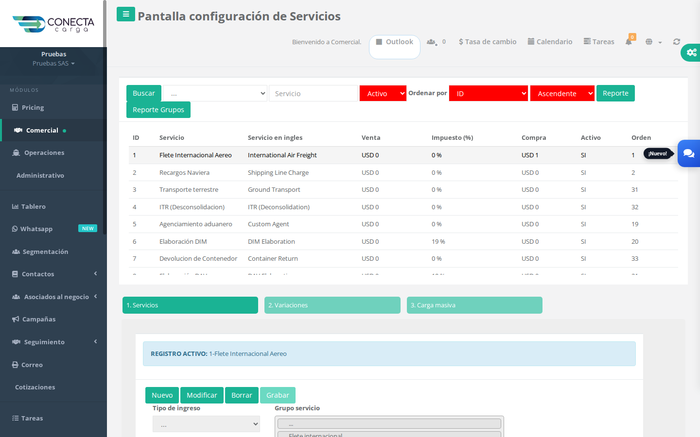 Seleccionar un servicio