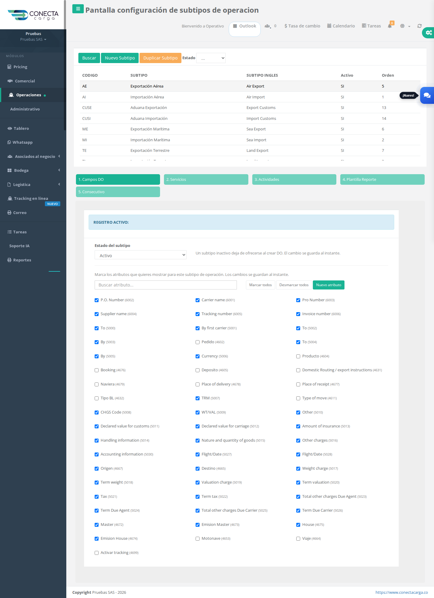 Configurar subtipos